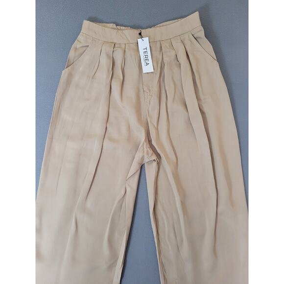 TEREA Womens Lexie Pleated Front Pants Pockets Wide Leg Hummus Trousers Medium - Picture 4 of 8
